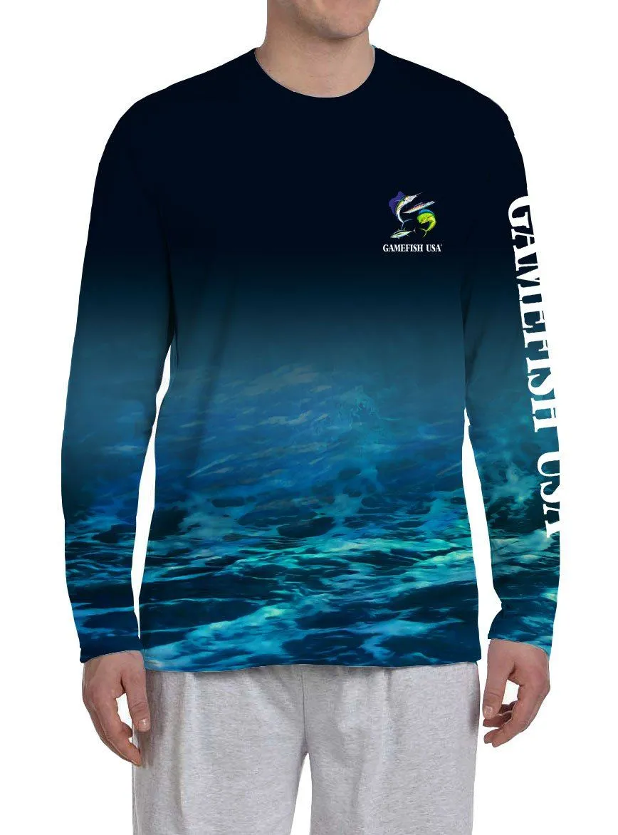 Men's UPF 50 Long Sleeve Microfiber Moisture Wicking Performance Eat Drink Fish