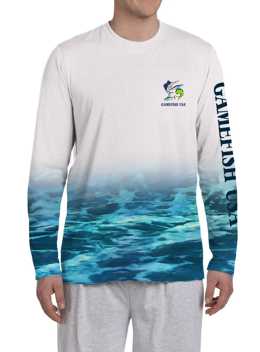 Men's UPF 50 Long Sleeve Microfiber Moisture Wicking Performance Eat Drink Fish