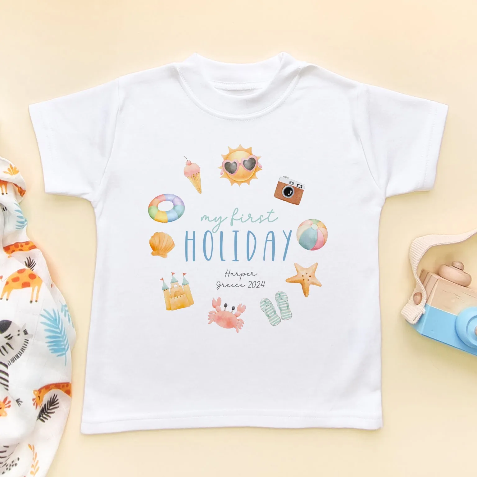 My First Holiday Summer Personalised Toddler & Kids T Shirt