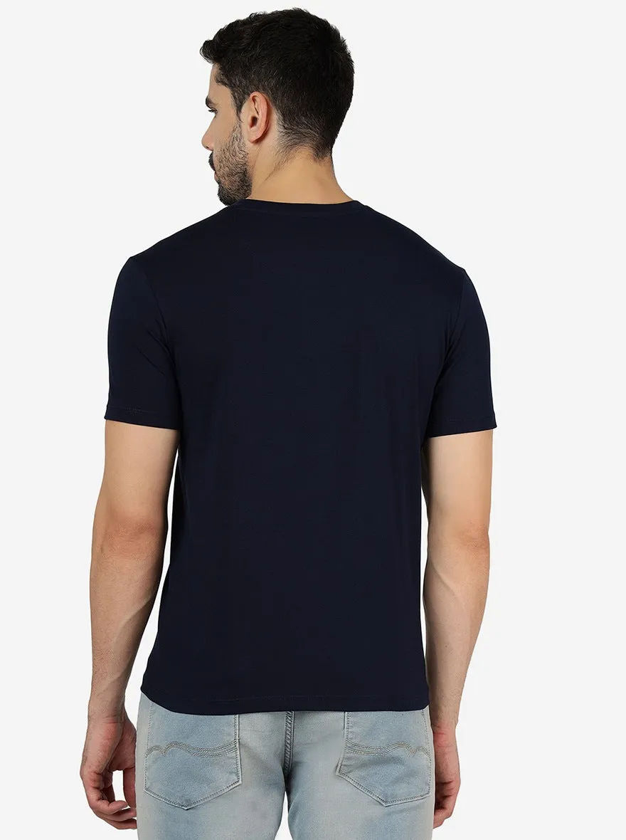 Navy Blue Solid Slim Fit T-Shirt | JadeBlue