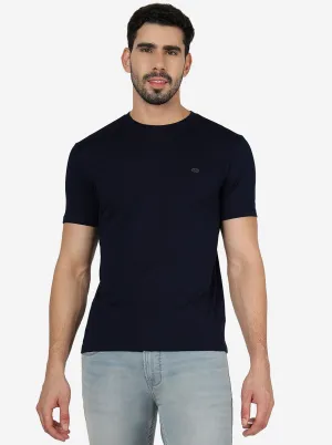 Navy Blue Solid Slim Fit T-Shirt | JadeBlue