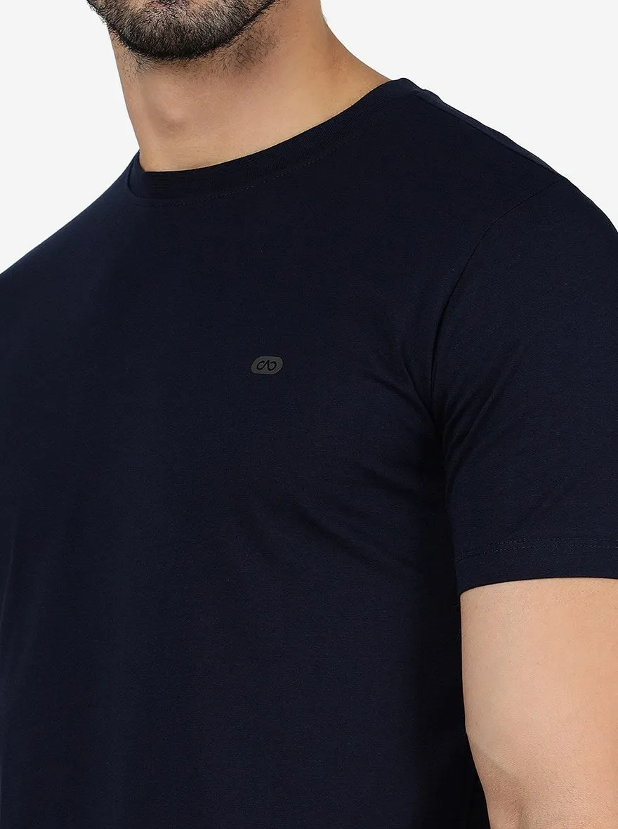 Navy Blue Solid Slim Fit T-Shirt | JadeBlue