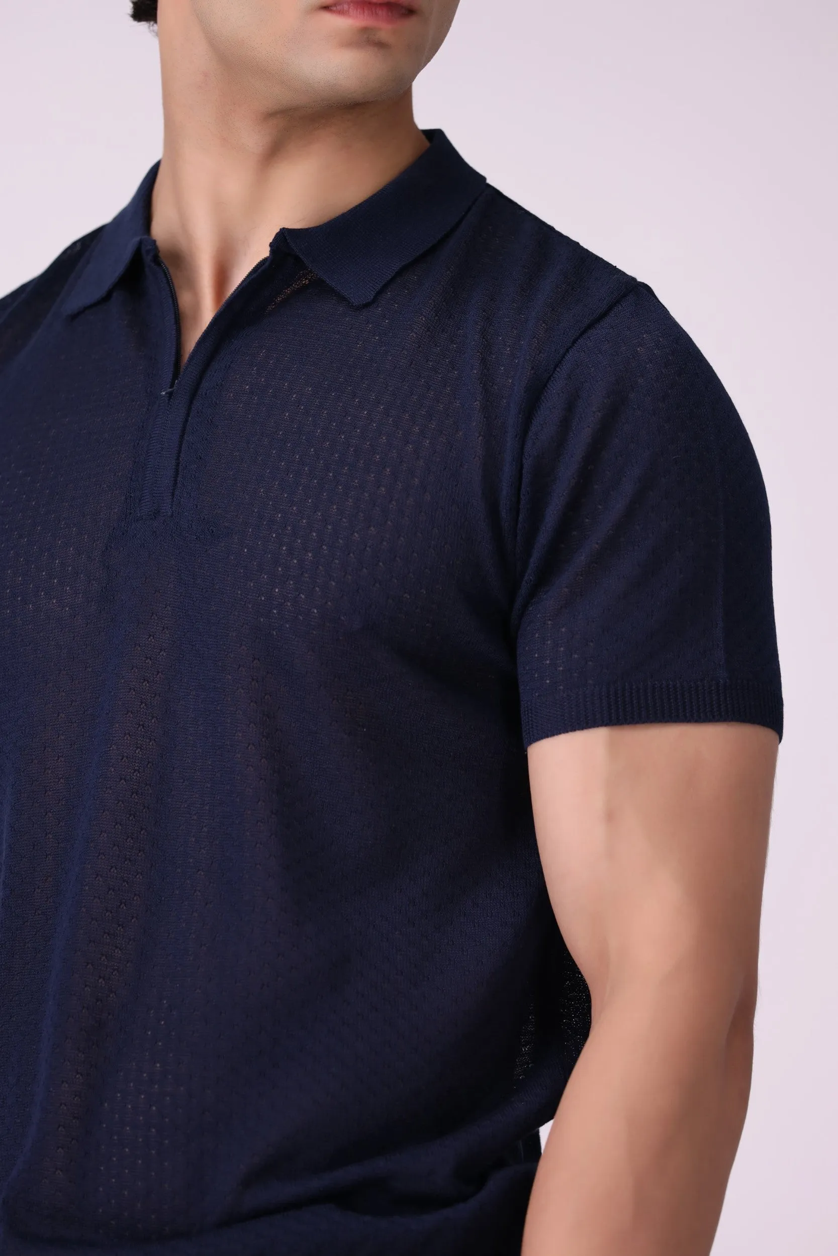 Navy Color Knitted Polo Shirt