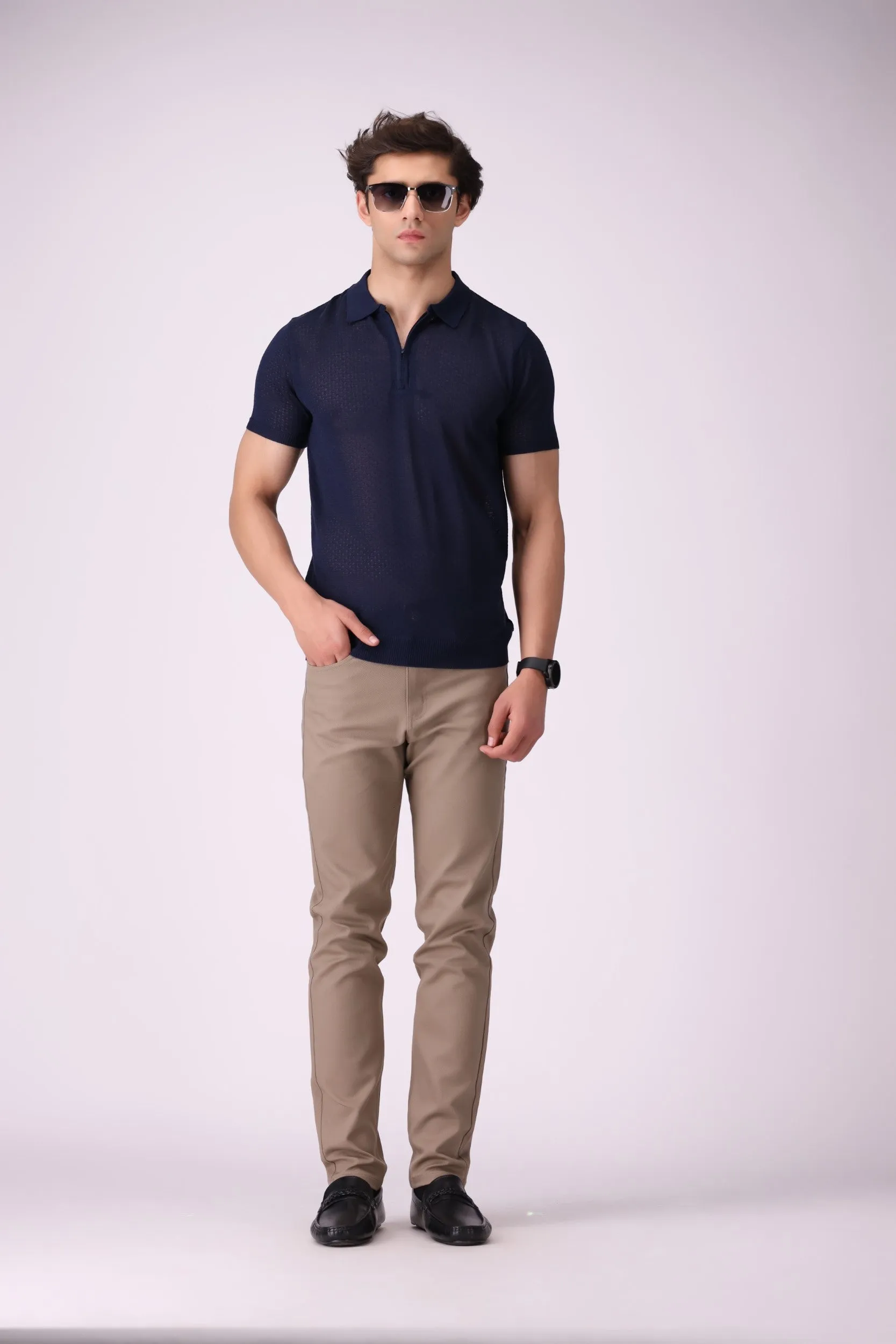 Navy Color Knitted Polo Shirt