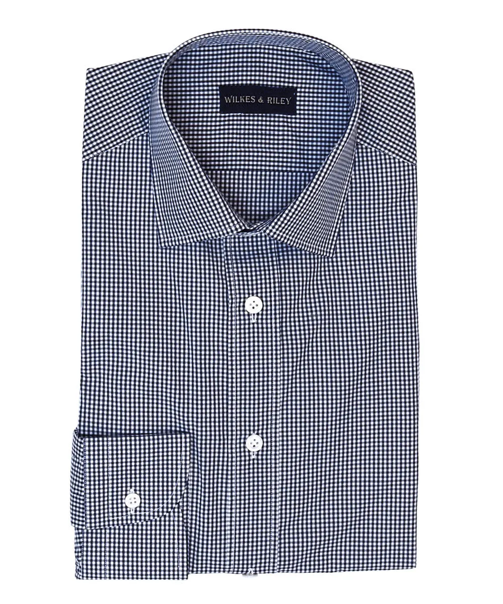 Navy Gingham with English Spread collar and Button Cuff