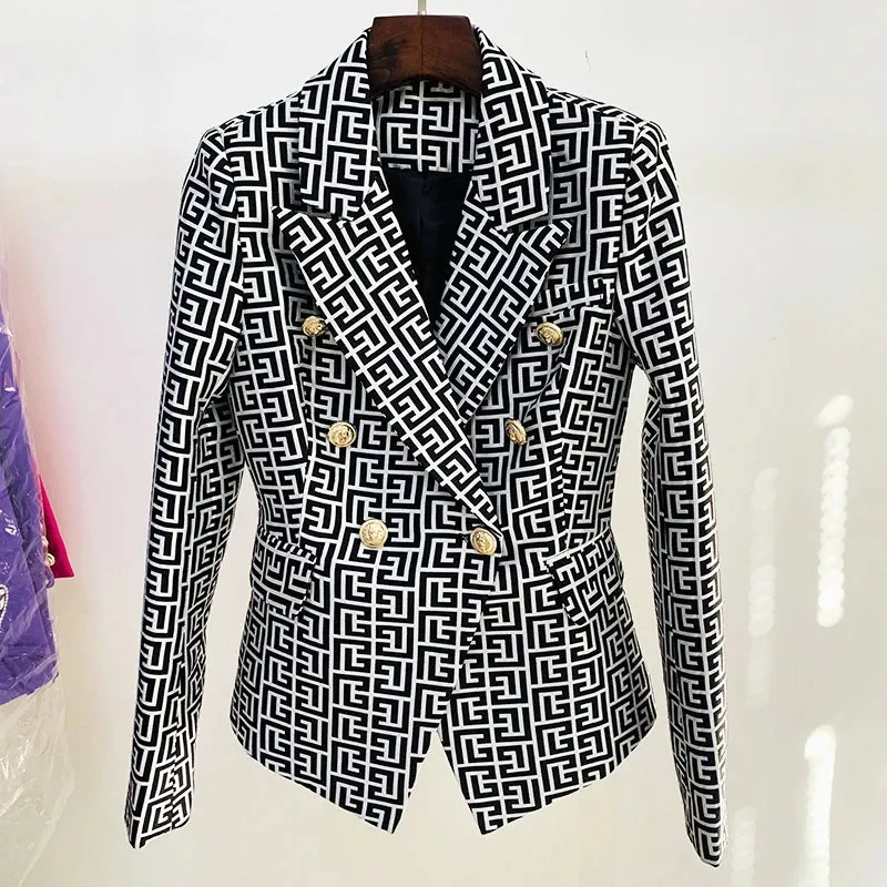 New Fashion HIGH QUALITY Designer Jacket Women Slim Fit Double Breasted Lion Buttons Blazer