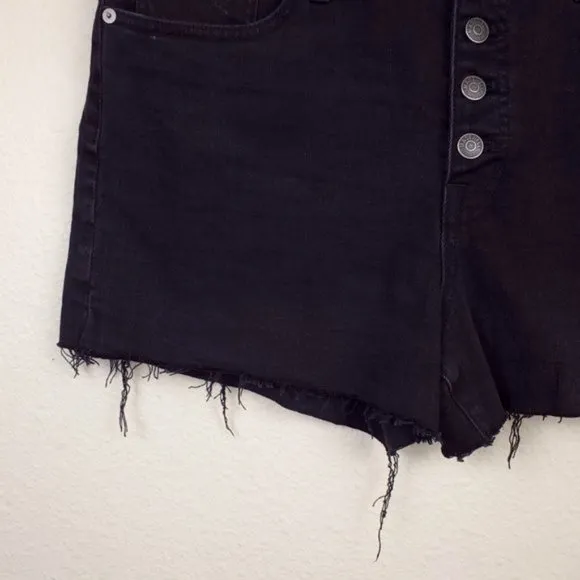 New Madewell high-rise distressed frayed hem button fly cutoff denim boyshorts