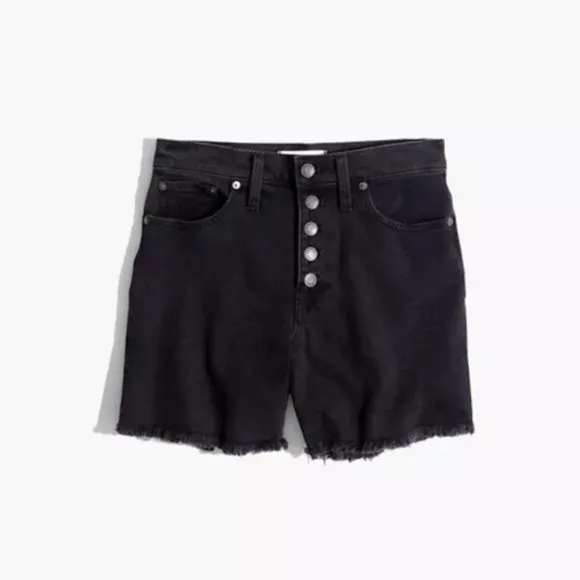 New Madewell high-rise distressed frayed hem button fly cutoff denim boyshorts