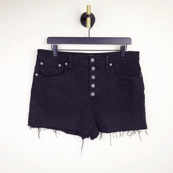 New Madewell high-rise distressed frayed hem button fly cutoff denim boyshorts