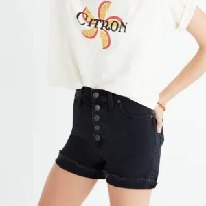 New Madewell high-rise distressed frayed hem button fly cutoff denim boyshorts