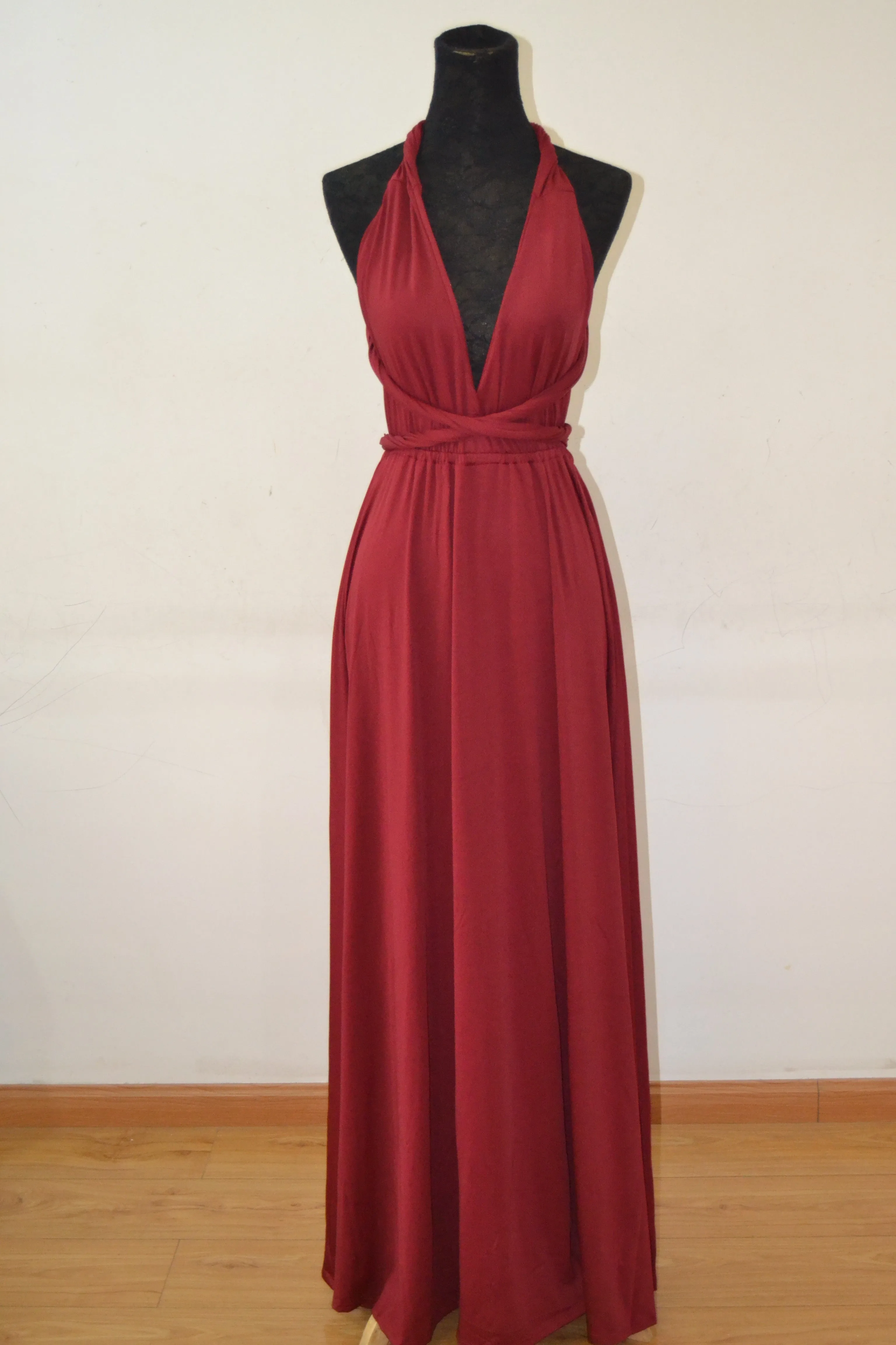 New Spandex Wine Red Multi Way Bridesmaid Dress, Women Summer Dress,Convertible Dresses