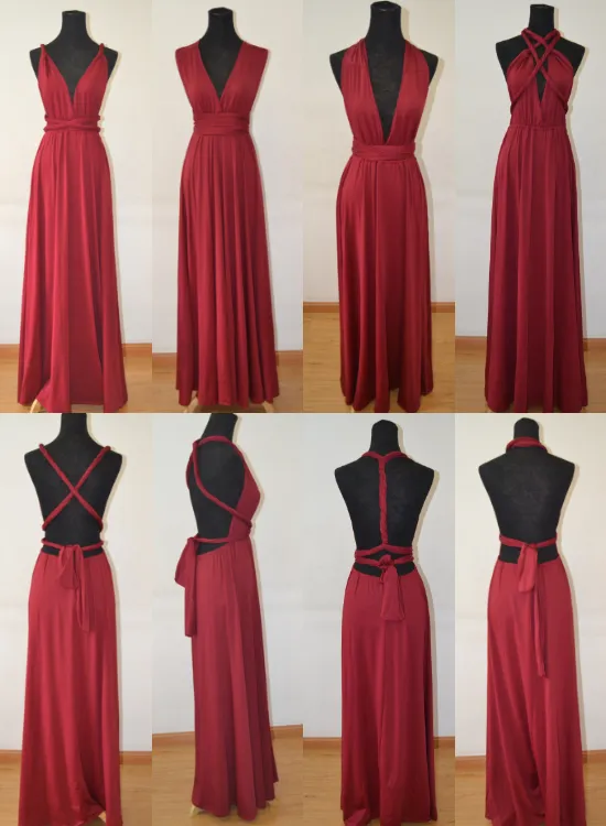 New Spandex Wine Red Multi Way Bridesmaid Dress, Women Summer Dress,Convertible Dresses