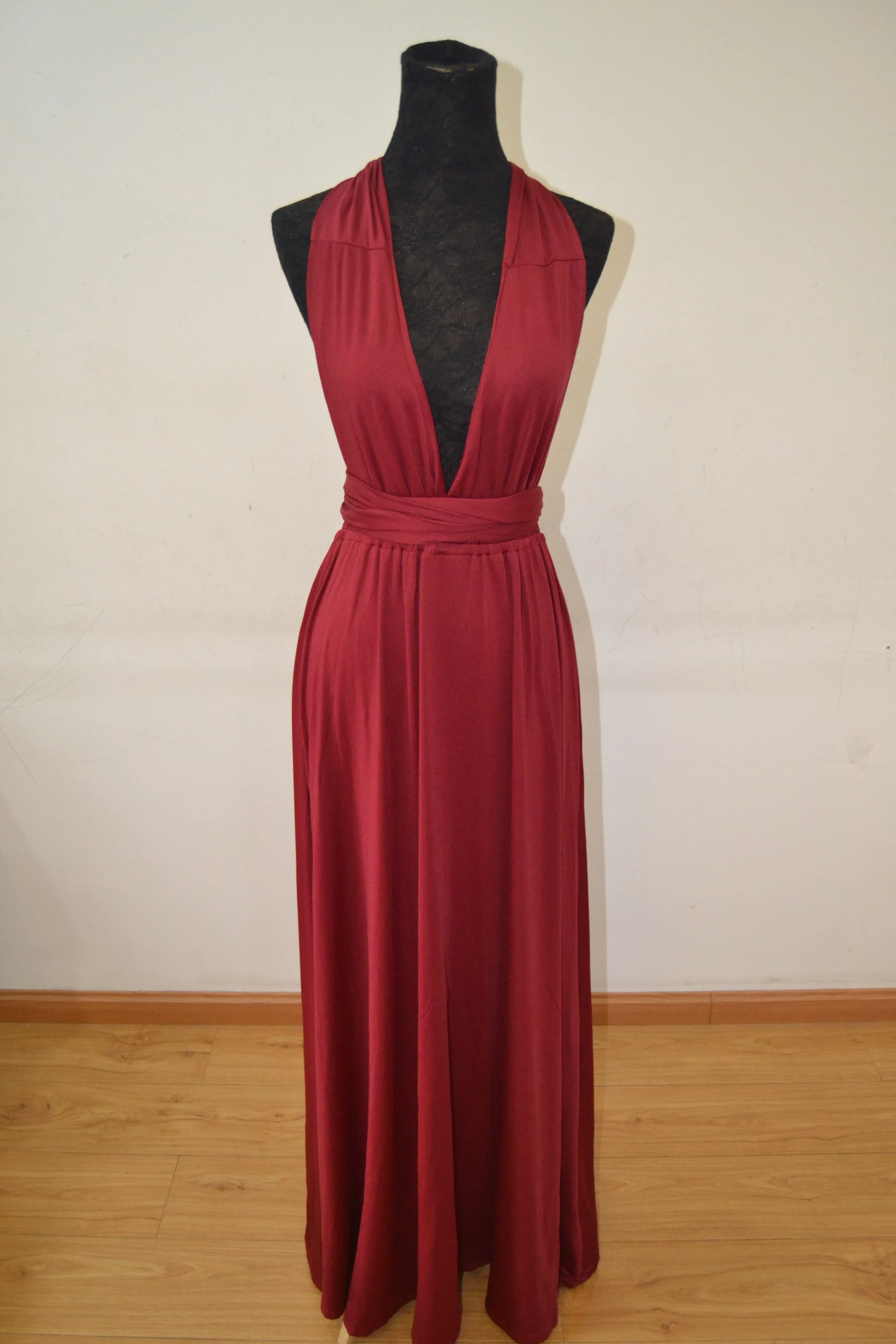 New Spandex Wine Red Multi Way Bridesmaid Dress, Women Summer Dress,Convertible Dresses