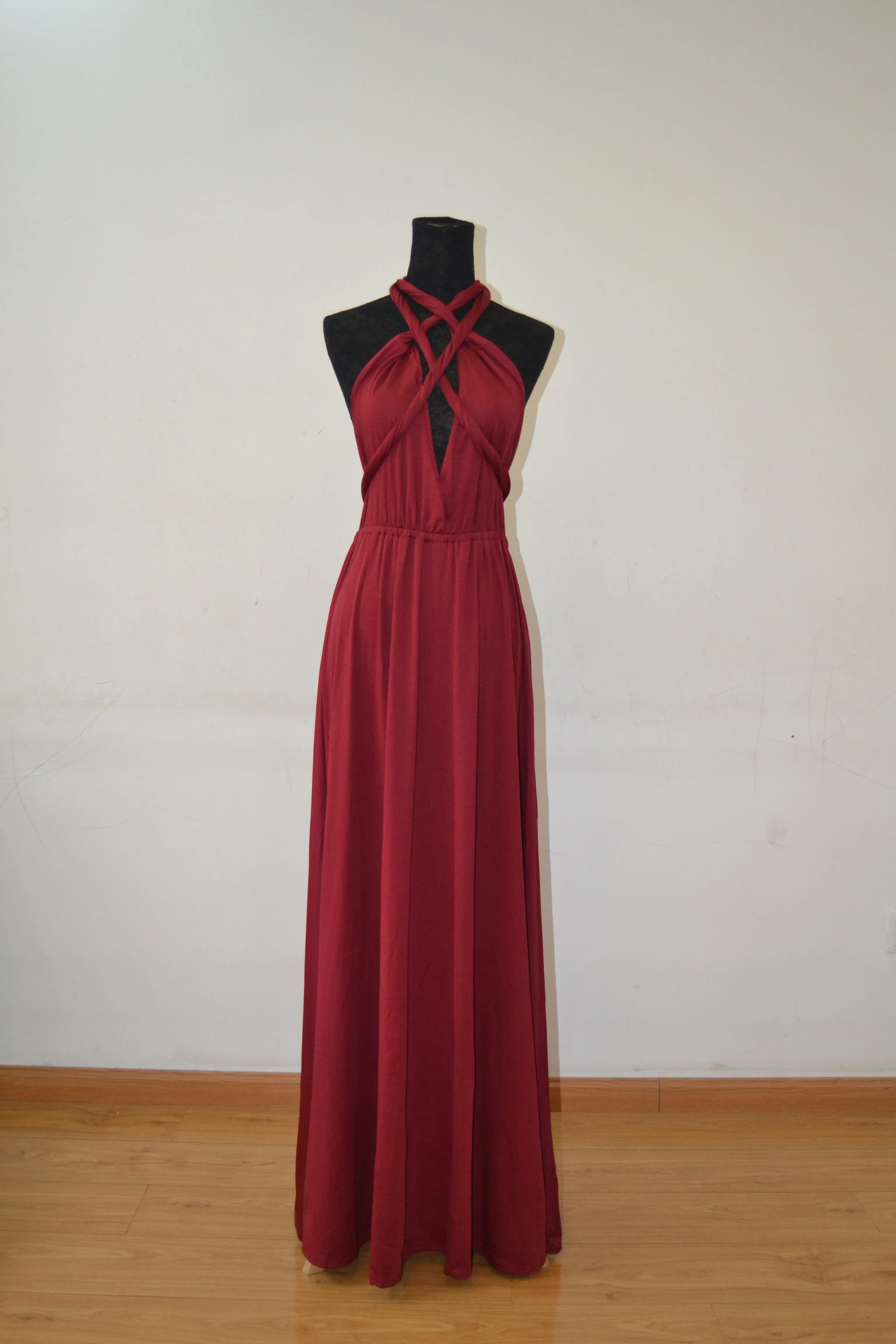New Spandex Wine Red Multi Way Bridesmaid Dress, Women Summer Dress,Convertible Dresses