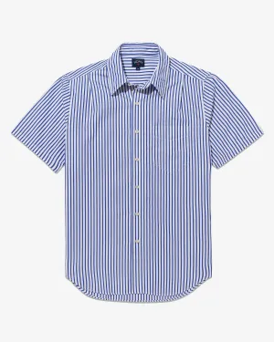 NOAH SHORT SLEEVE STUDIO SHIRT IN WHITE/BLUE BENGAL STRIPE