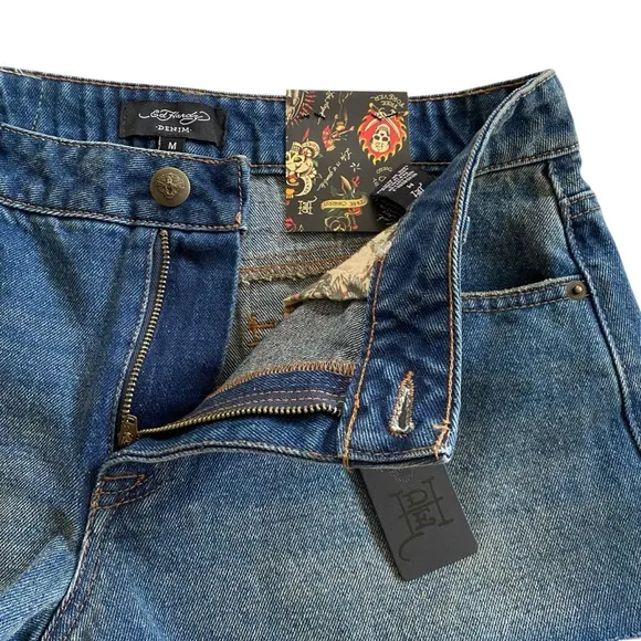 NWT Ed Hardy Screaming Tiger Print Denim Shorts Vintage Y2K Style Women’s Medium