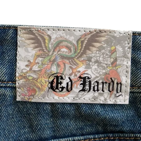 NWT Ed Hardy Screaming Tiger Print Denim Shorts Vintage Y2K Style Women’s Medium