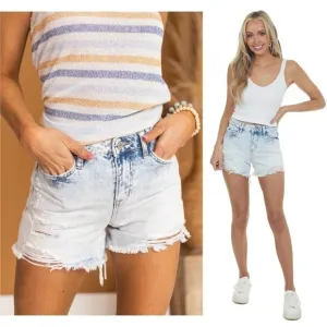 NWT L’AGENCE Distressed Acid Wash Bleached Denim Raw Hem Cutoff Jean Shorts 25