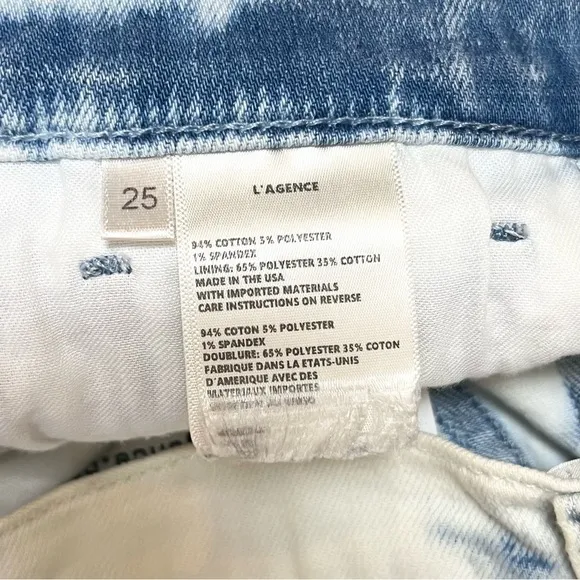 NWT L’AGENCE Distressed Acid Wash Bleached Denim Raw Hem Cutoff Jean Shorts 25