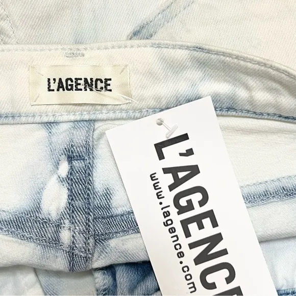 NWT L’AGENCE Distressed Acid Wash Bleached Denim Raw Hem Cutoff Jean Shorts 25