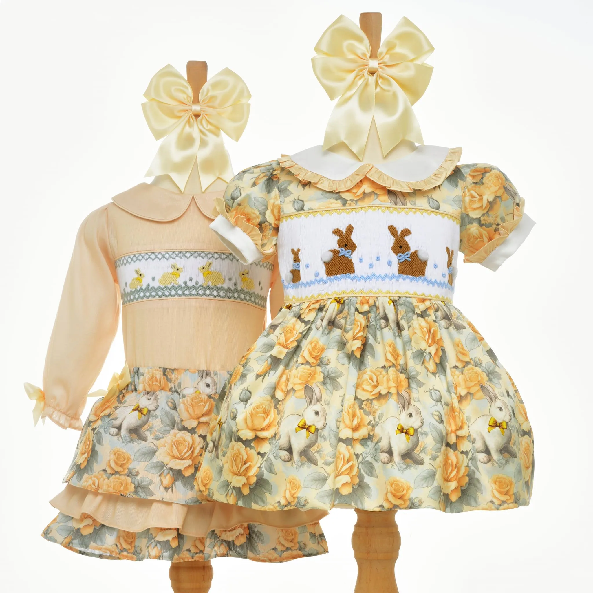 Ocean Baby Girls Vintage Bunny Lemon Rose Smocked Shorts Set (12M-10Y)
