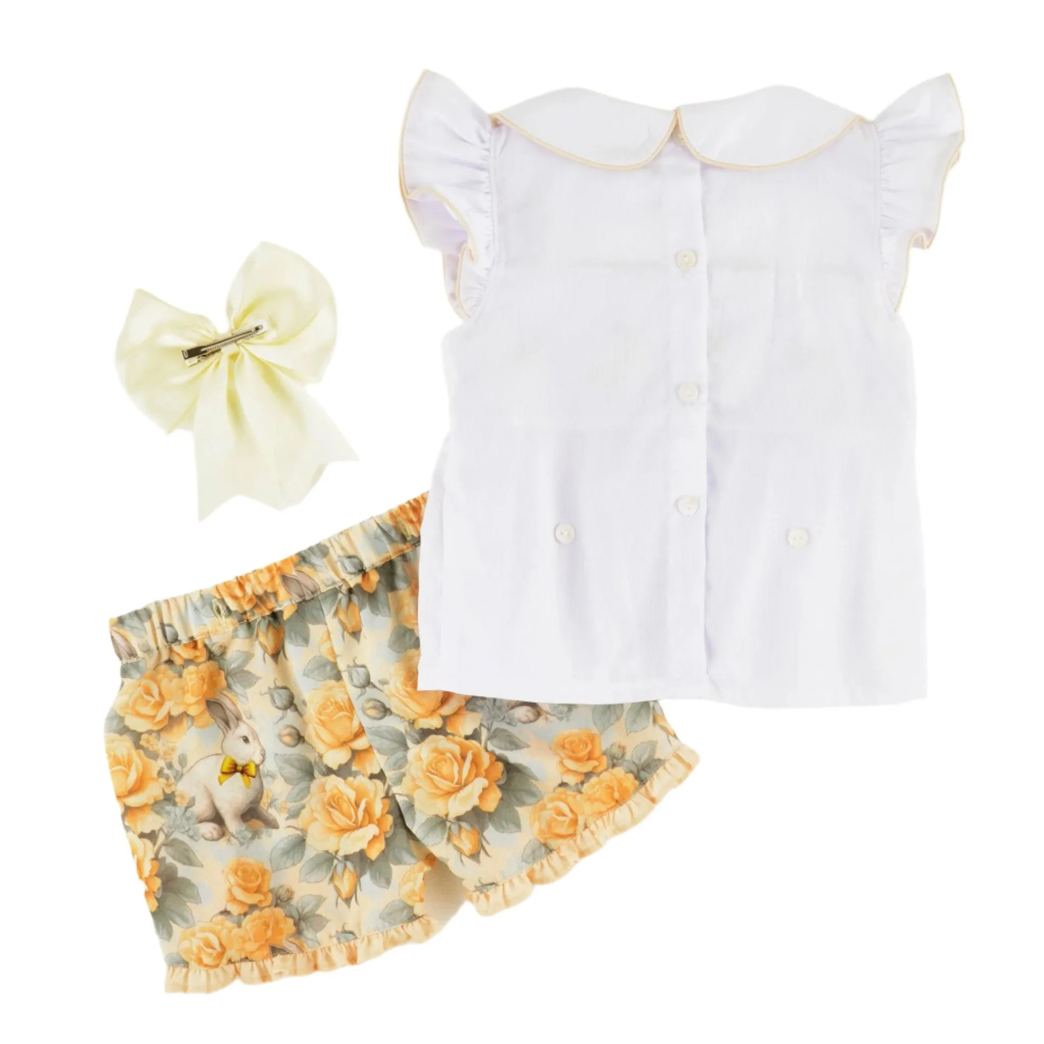 Ocean Baby Girls Vintage Bunny Lemon Rose Smocked Shorts Set (12M-10Y)