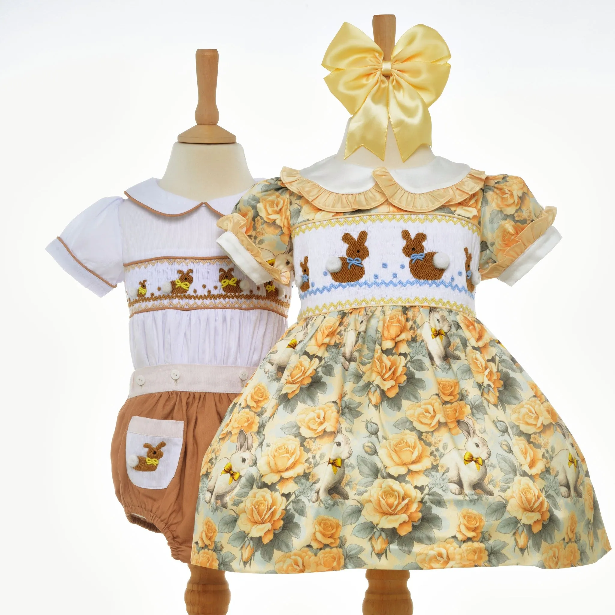 Ocean Baby Girls Vintage Bunny Lemon Rose Smocked Shorts Set (12M-10Y)