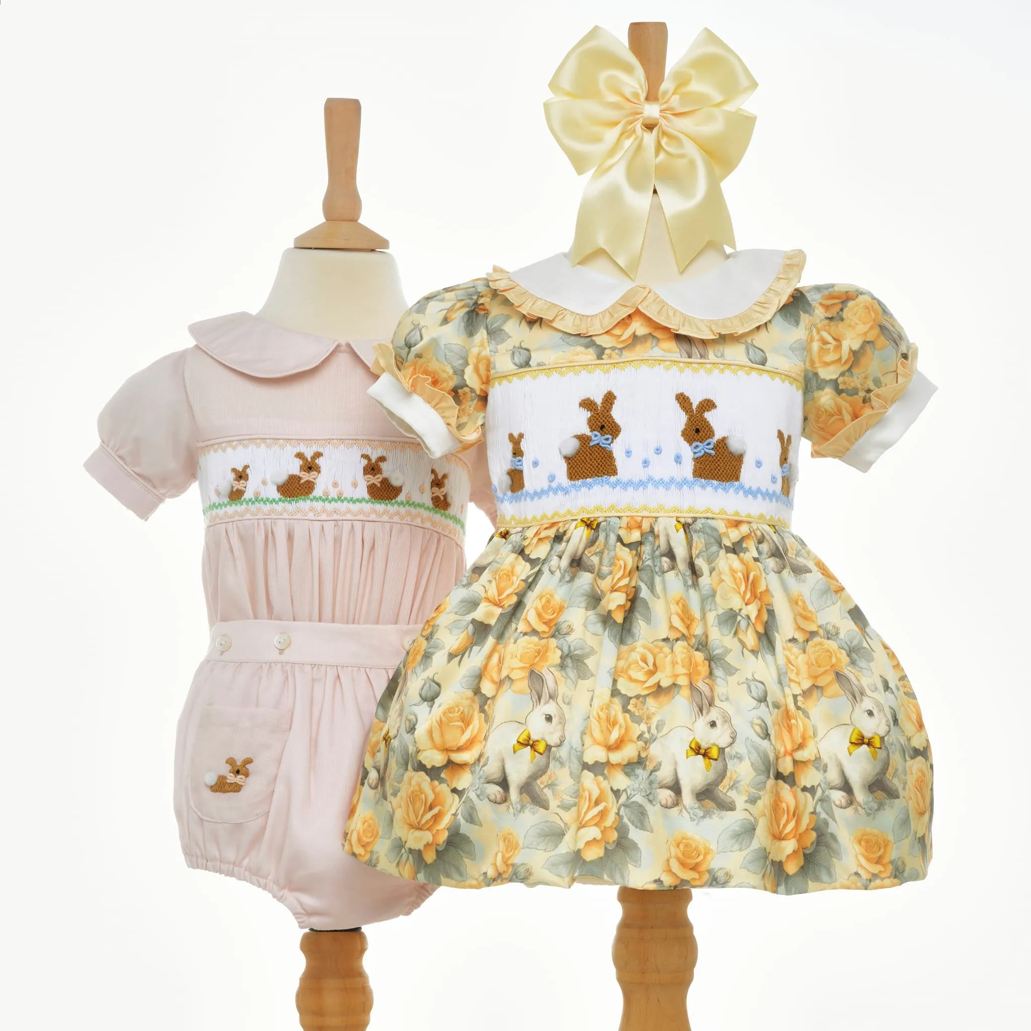 Ocean Baby Girls Vintage Bunny Lemon Rose Smocked Shorts Set (12M-10Y)