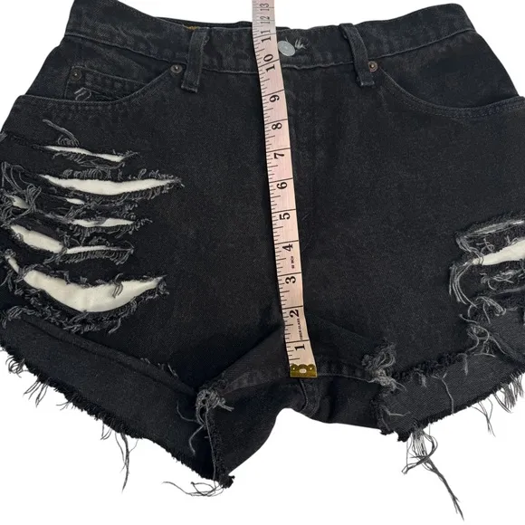 Orange Tab Levi’s 501 Hand Distressed Cutoff Denim Shorts Washed Black Denim 27