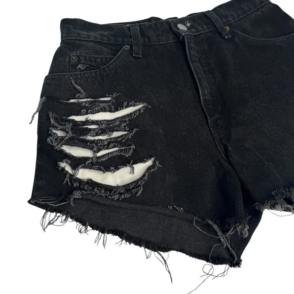 Orange Tab Levi’s 501 Hand Distressed Cutoff Denim Shorts Washed Black Denim 27