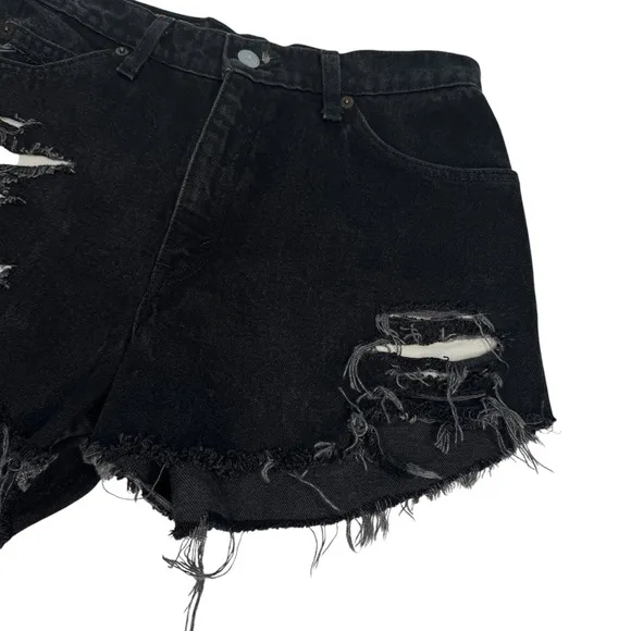 Orange Tab Levi’s 501 Hand Distressed Cutoff Denim Shorts Washed Black Denim 27