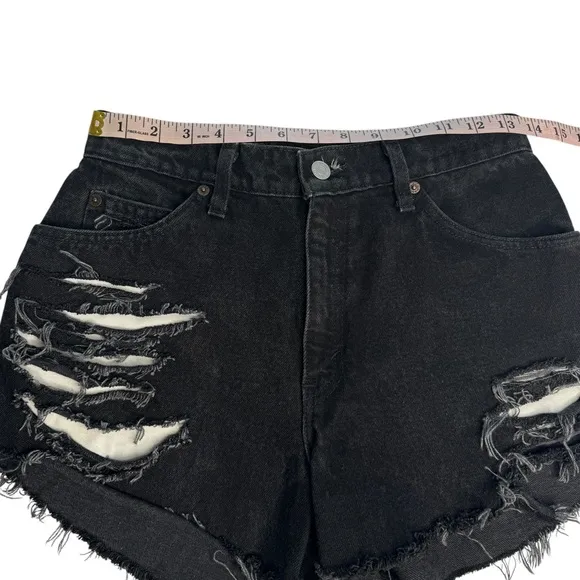 Orange Tab Levi’s 501 Hand Distressed Cutoff Denim Shorts Washed Black Denim 27