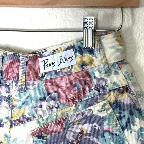 Paris Blues | Vintage high rise floral jean shorts rigid boho cut offs s…