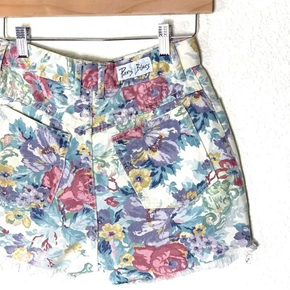 Paris Blues | Vintage high rise floral jean shorts rigid boho cut offs s…