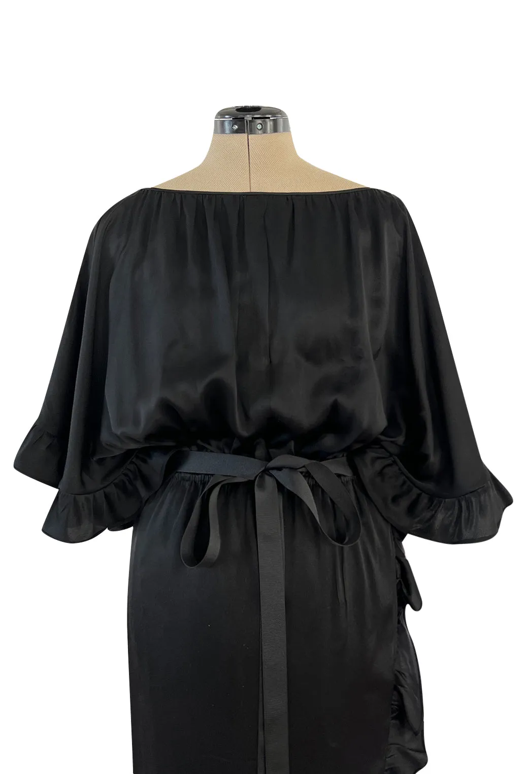 Perfect 1980s Galanos Easy to Wear Little Black Silk Dress w Cape Cut Sleeves