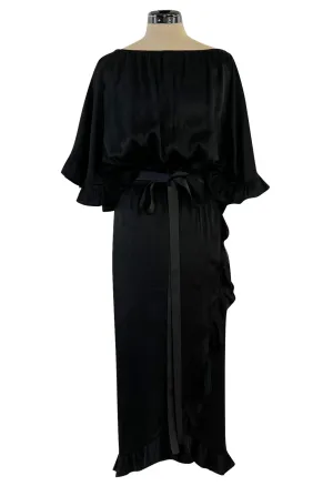 Perfect 1980s Galanos Easy to Wear Little Black Silk Dress w Cape Cut Sleeves