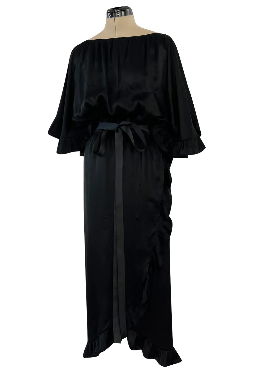 Perfect 1980s Galanos Easy to Wear Little Black Silk Dress w Cape Cut Sleeves
