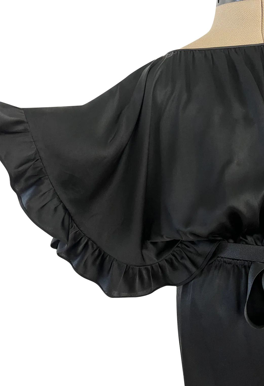 Perfect 1980s Galanos Easy to Wear Little Black Silk Dress w Cape Cut Sleeves