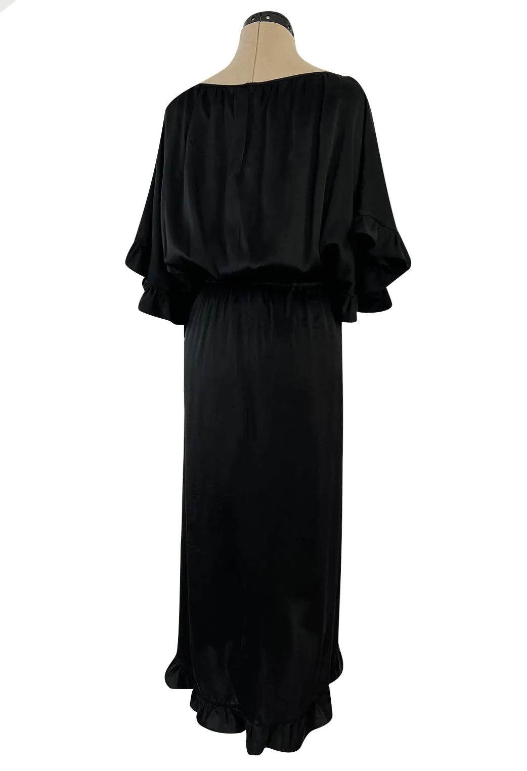 Perfect 1980s Galanos Easy to Wear Little Black Silk Dress w Cape Cut Sleeves