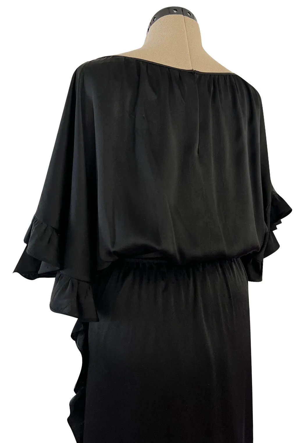 Perfect 1980s Galanos Easy to Wear Little Black Silk Dress w Cape Cut Sleeves