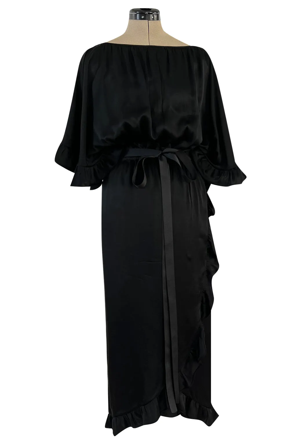 Perfect 1980s Galanos Easy to Wear Little Black Silk Dress w Cape Cut Sleeves