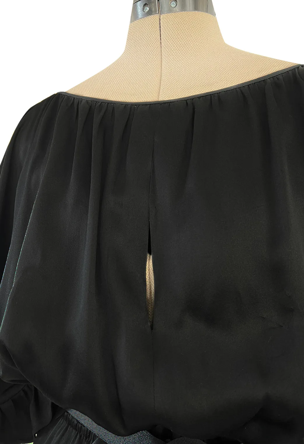 Perfect 1980s Galanos Easy to Wear Little Black Silk Dress w Cape Cut Sleeves