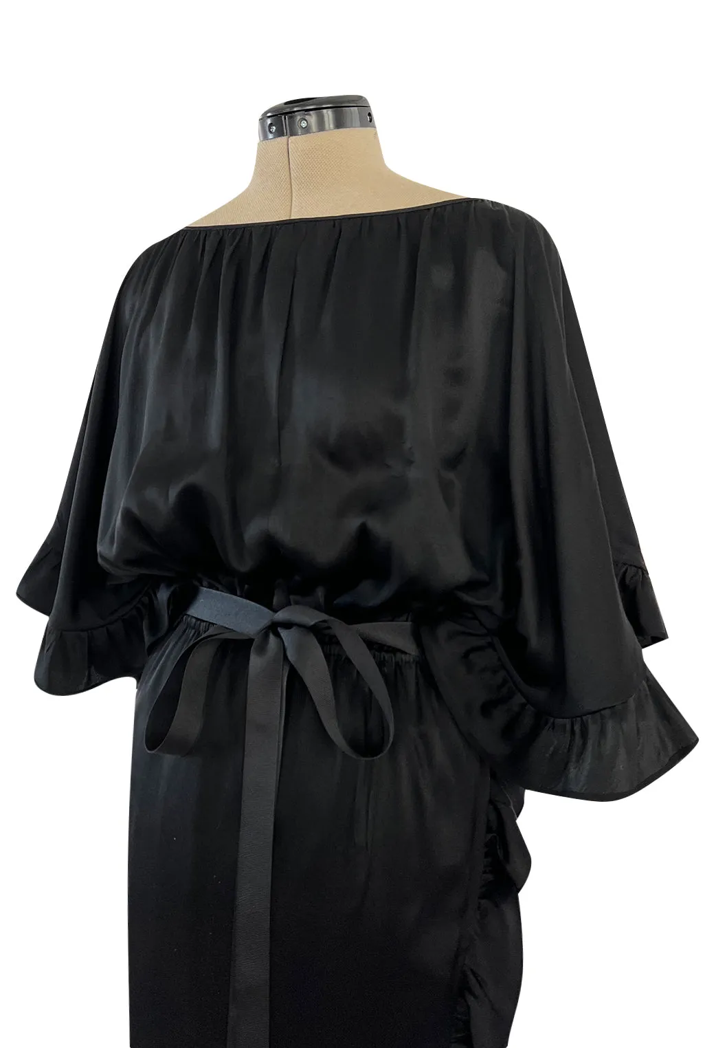 Perfect 1980s Galanos Easy to Wear Little Black Silk Dress w Cape Cut Sleeves