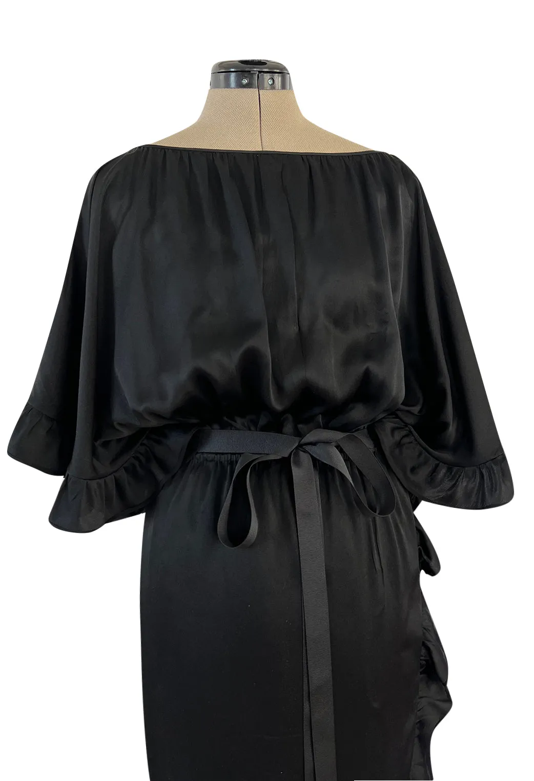Perfect 1980s Galanos Easy to Wear Little Black Silk Dress w Cape Cut Sleeves