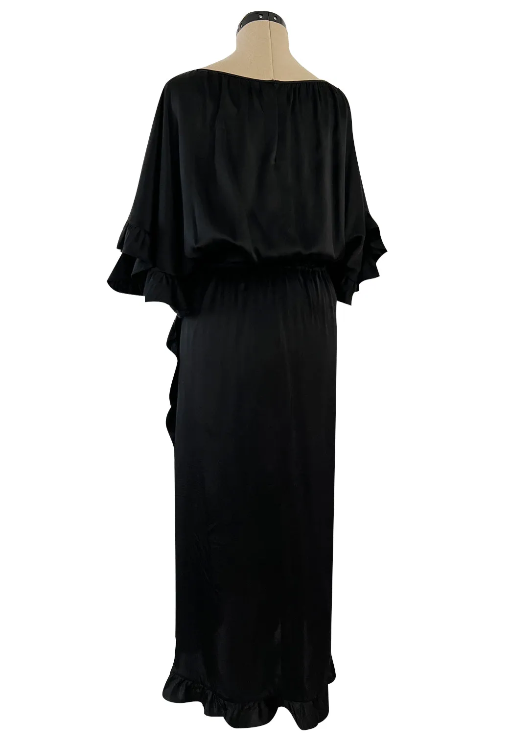 Perfect 1980s Galanos Easy to Wear Little Black Silk Dress w Cape Cut Sleeves