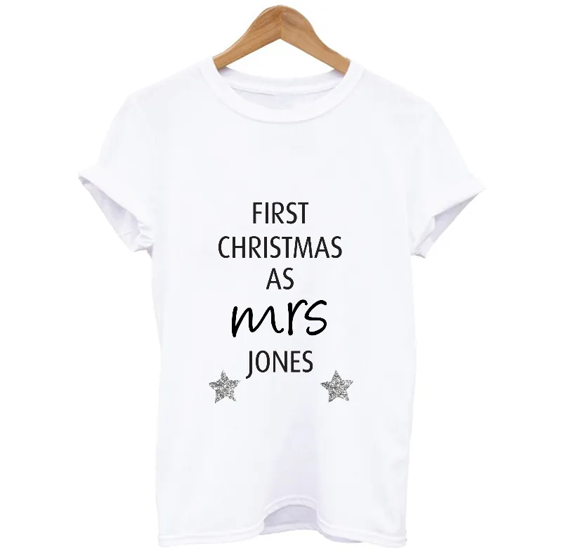 Personalised First Christmas As MRS Jones T-shirt