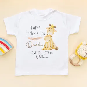 Personalised Happy Father's Day 2024 Cute Giraffe Toddler & Kids T Shirt
