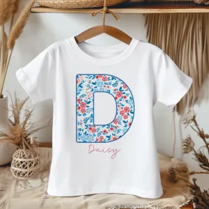Personalised Name Floral Theme Toddler & Kids T Shirt