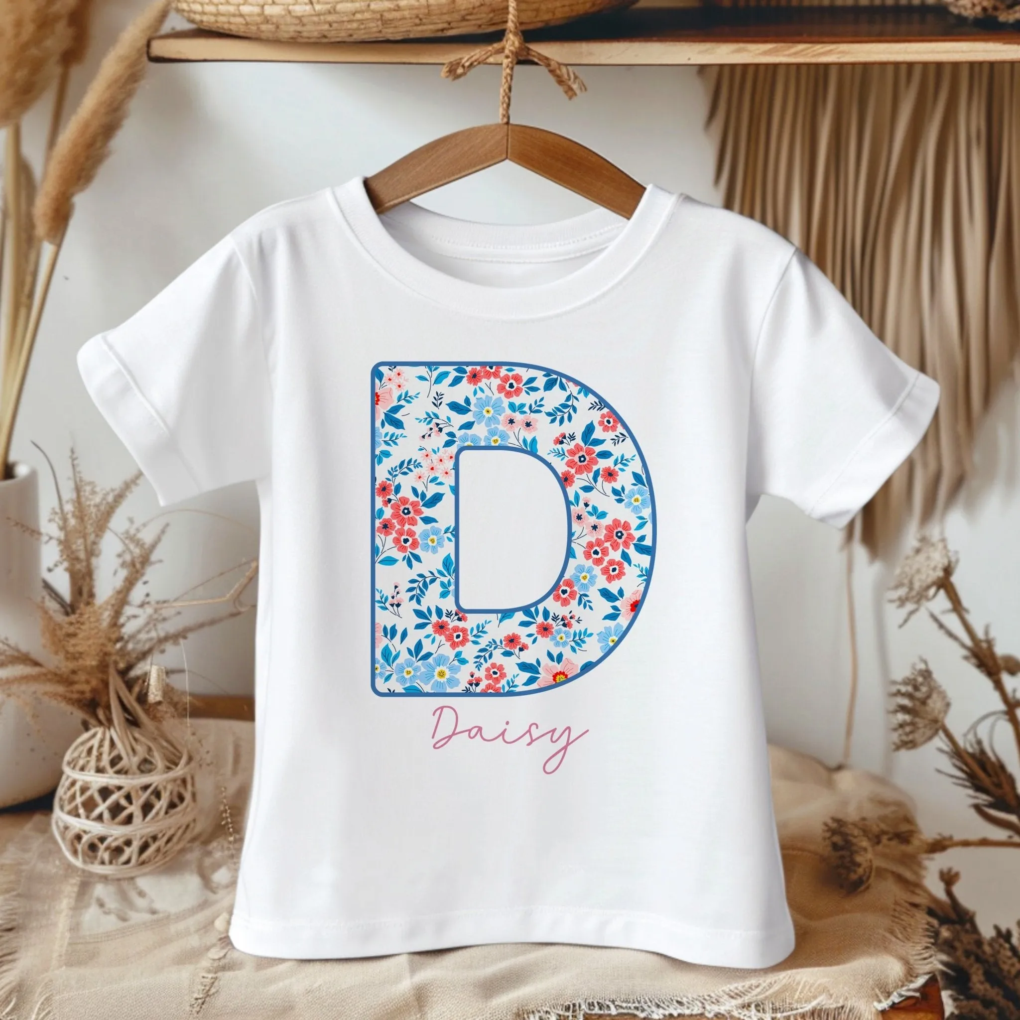 Personalised Name Floral Theme Toddler & Kids T Shirt