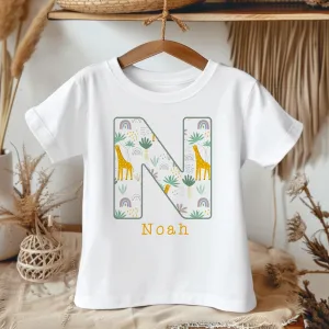 Personalised Name Giraffe Theme Toddler & Kids T Shirt